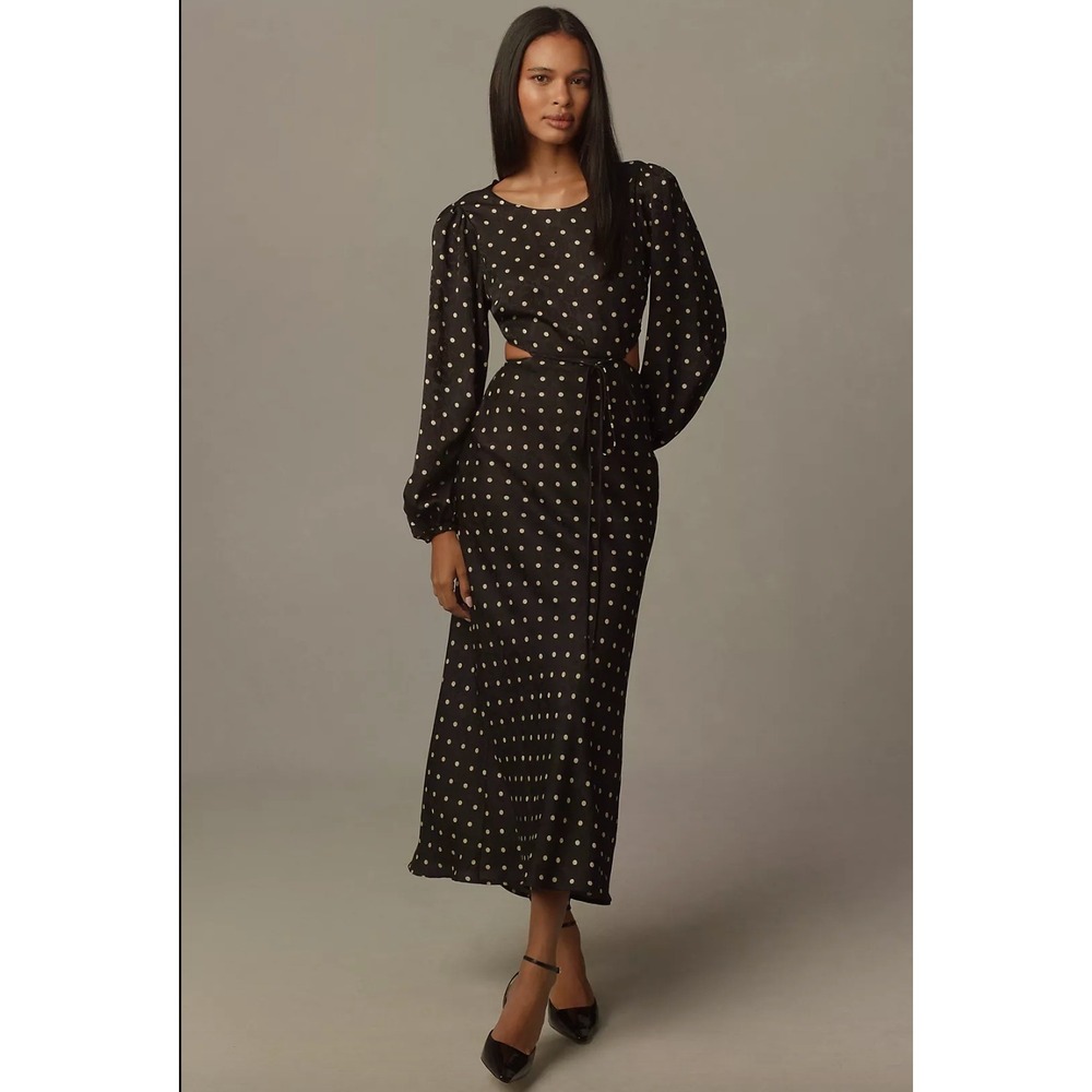 ASTR‎ The Label Quinn Cutout Midi Dress Black Cream Polka Dot Jacquard Medium